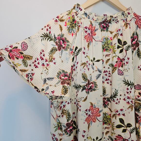 Lane Bryant Swing Cap-Sleeve Ruffle Cream Floral Shadow Stripe Blouse Size 18/20 - Picture 9 of 14